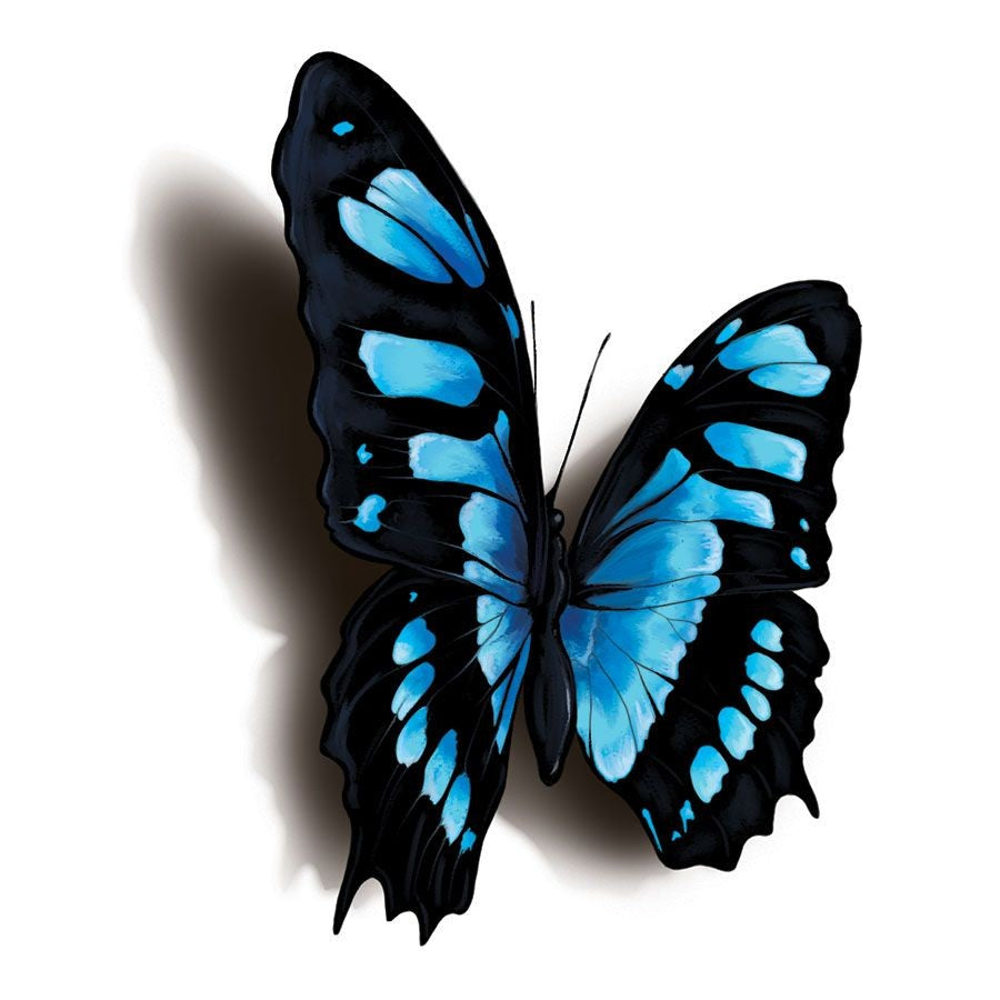 5 tatouages temporaires papillon bleu avec une ombre pour un effet en  relief 5 cm – Tattoo Sticker - Tattoo Kids