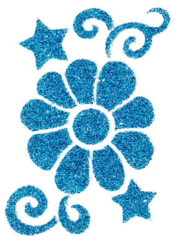Glitter blue flower temporary tattoo 9cm