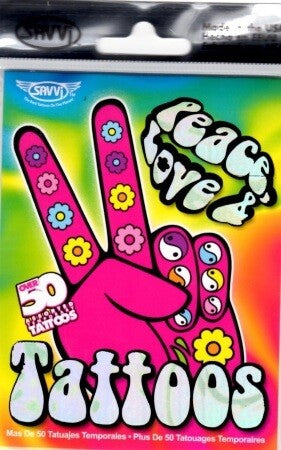 Peace, love and tattoos temporary tattoo pack 11cm