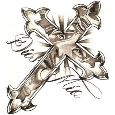 Tatouage religieux Croix Dios Mio tattoo 7cm