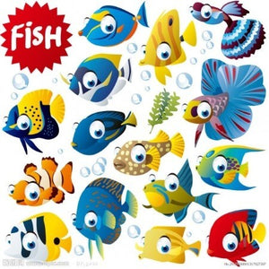 Planche de 20 tatouages temporaires poissons multicolores 20*20cm 