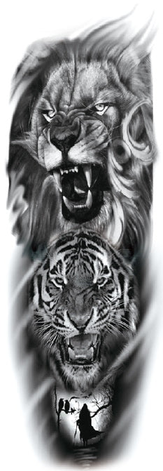Très grand tatouage full arm lion et tigre