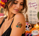 Tatouage temporaire crâne mexicain fleuri coloré 6 cm sur le bras 💀🌺