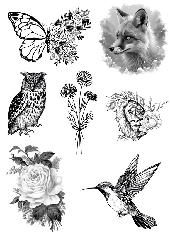 planche de tatouages temporaires nature
