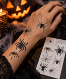 Tatouages temporaires araignées Halloween portés sur la main et le bras