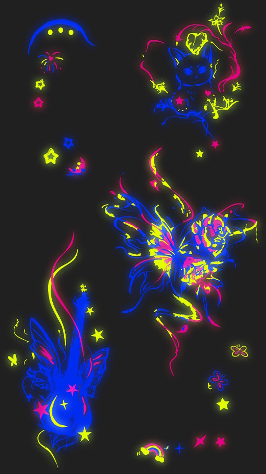 tatouages neon phosphorescents chats