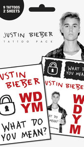 Justin Bieber temporary tattoo pack