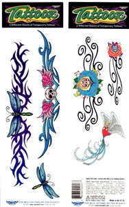 Girly skulls tattooz temporary tattoos long bag