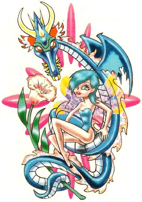 Dragon fairies friendship temporary tattoo 9cm