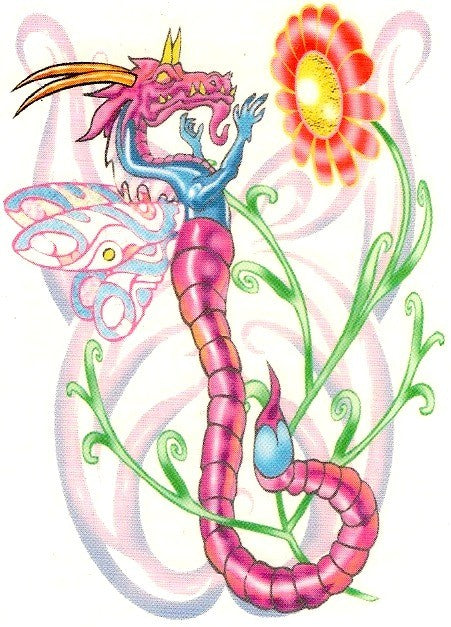 Tatouage dragon et fleur