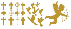 Tatouages temporaires dorés : ange, cupidon, croix et colombes