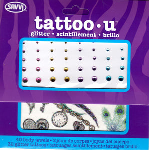 Pochette de tatouages et bijoux de corps plumes