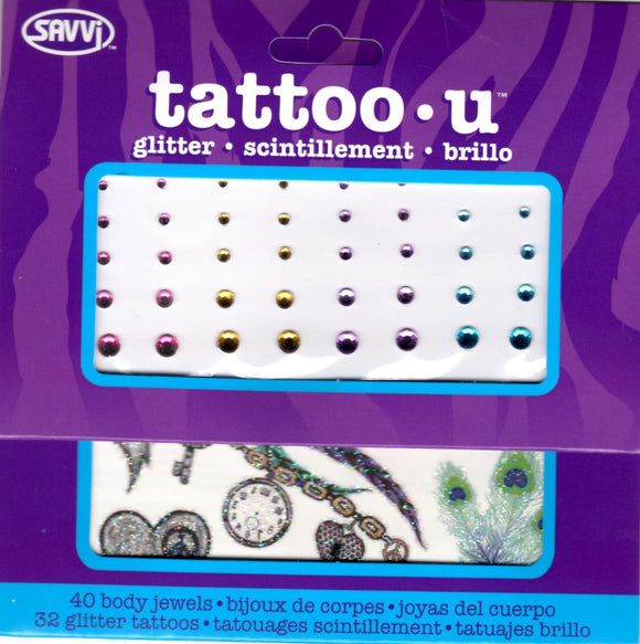 Pochette de tatouages et bijoux de corps plumes