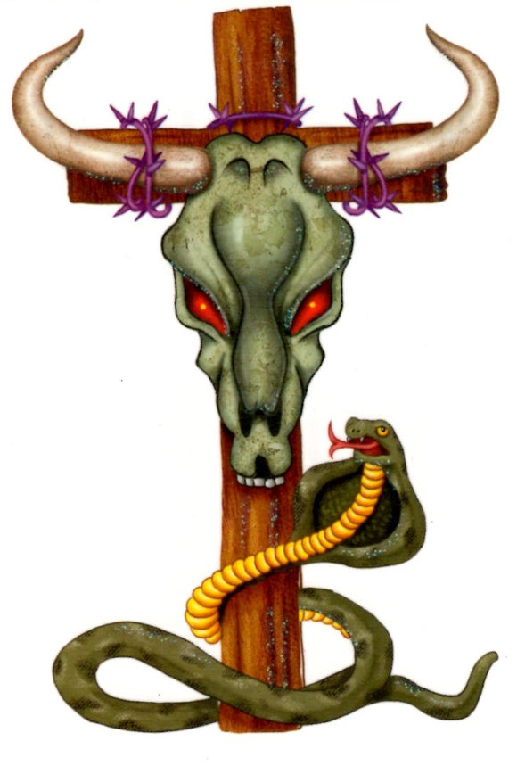 Tatouage tête de buffle et serpent tattoo 11cm
