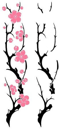Tatouages temporaires branches de fleurs de cerisier blanche et rose 17cm