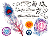 Pack of fake tattoos and Body Jewelry Peace and love