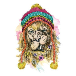 Hippie lion big temporary tattoos 17cm