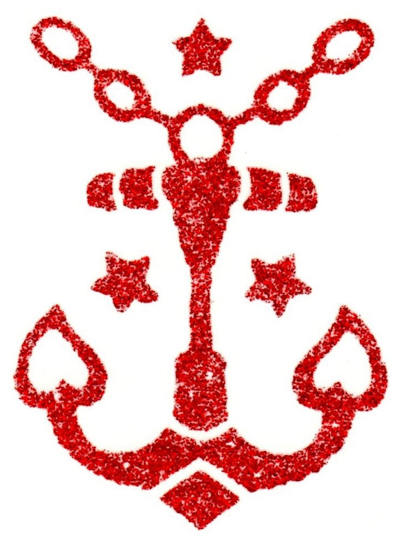 Red glitter marine anchor temporary tattoo 9cm