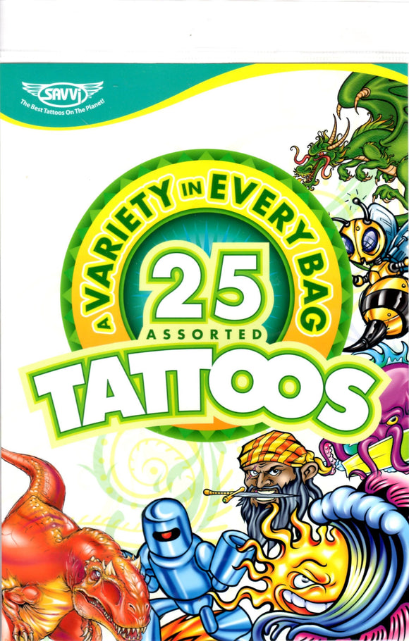 Pochette de 25 tatouages temporaires variés
