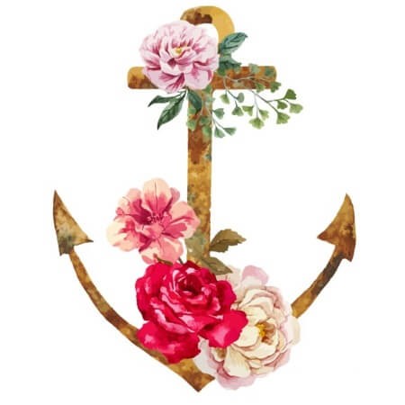 Anchor with flowers temporary tattoo 8cm