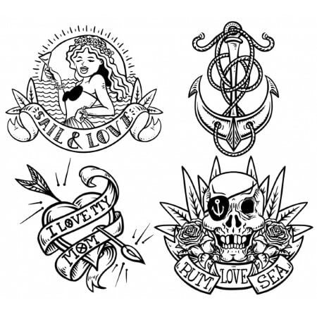 Planche de tatouages temporaires pirates old school