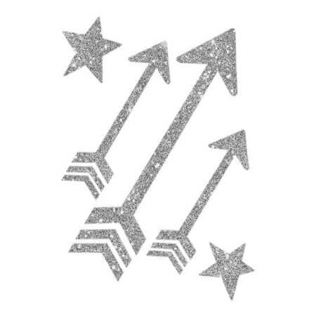 Silver arrows and stars temporary tattoos 9cm