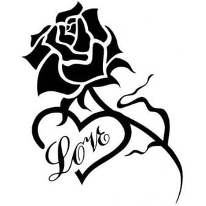 5 tatouages temporaires représentant une rose et un coeur avec un message love