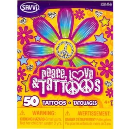 Pack of Peace and Love fake tattoos 11cm