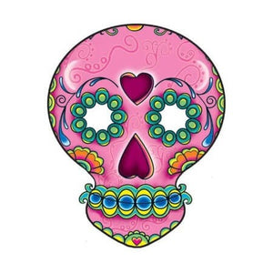 Pink mexican skull temporary tattoo 6cm