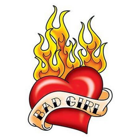 Bad girl in flame temporary tattoo 9cm