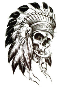 Indian skull big temporary tattoo 21cm