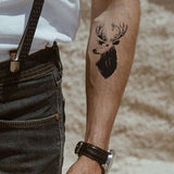 Black flowers deer temprary tattoo 10cm
