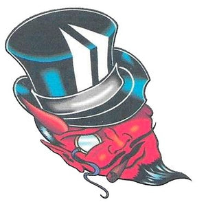 Red devil with a black hat temporary tattoo 5cm