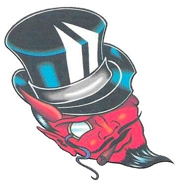 Tatouage diable rouge au chapeau noir tattoo 5cm