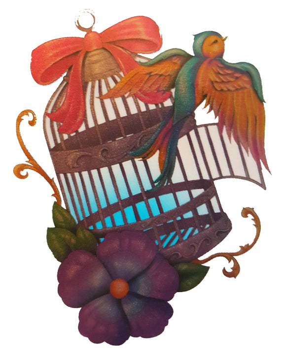 Tatouage éphémère scintillant cage d'oiseau 9cm