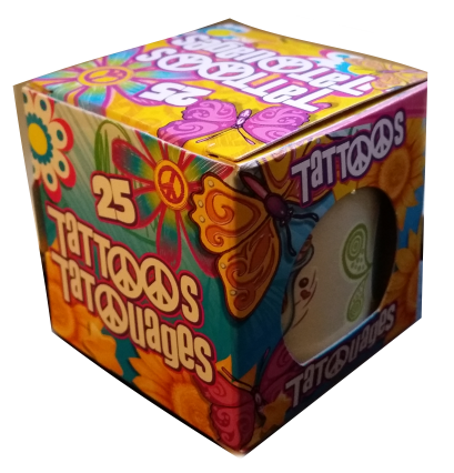 Grand rouleaux de 25 tatouages temporaires dans une boîte pour offrir thème peace and love