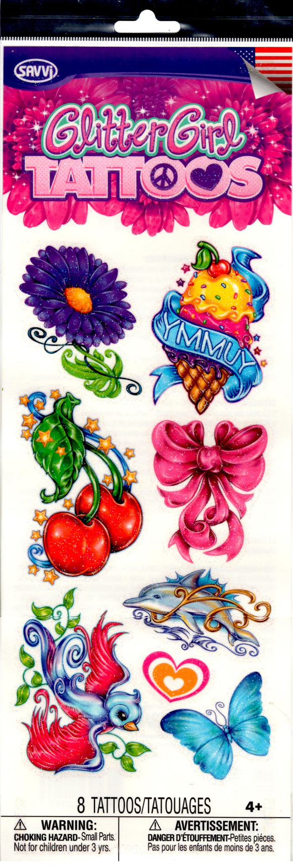 Glitter cherry temporary tattoo pack
