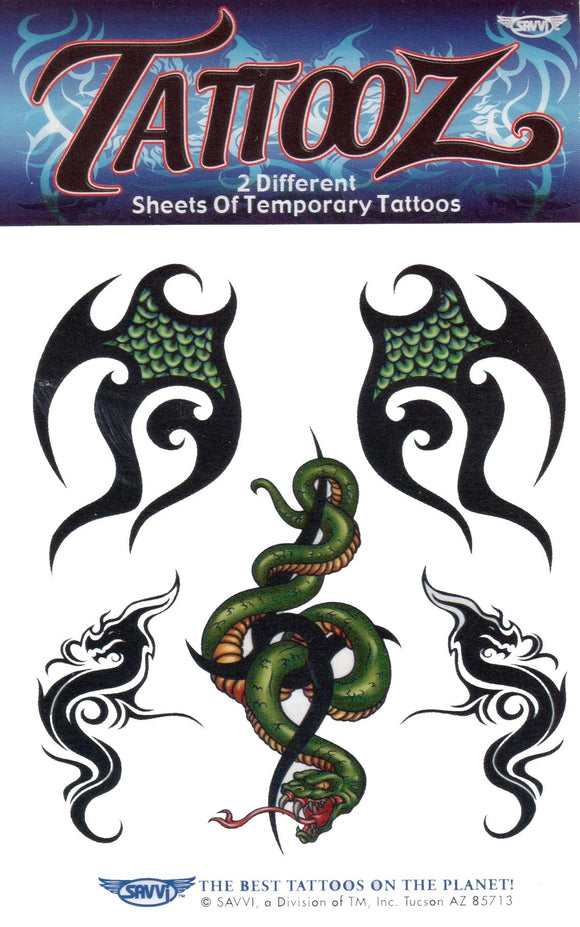 pochette de tatouages temporaires serpents et dragons