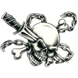 Tatouage temporaire tête de mort poignard chaînes et os 8 cm