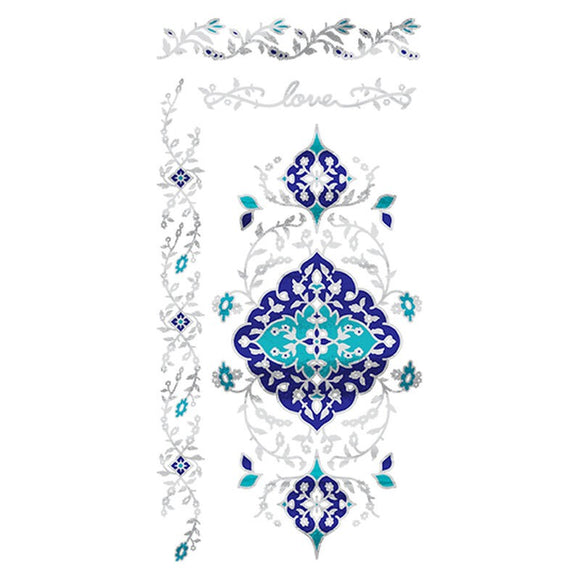 Tatouages éphémères métallisés argent et bleus