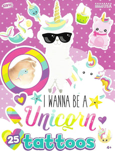 Pochette savvi de 25 tatouages temporaires licorne
