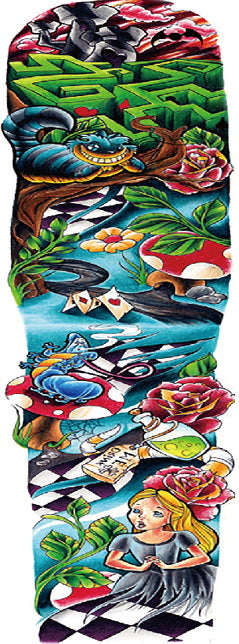 Très grand tattoo full arm Alice au pays des merveilles