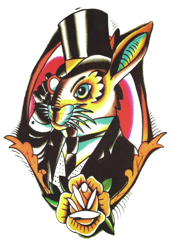 Grand tatouage lapin en costume
