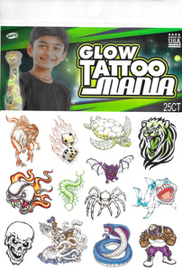 Glow in the dark animals temporary tattoo mania pack