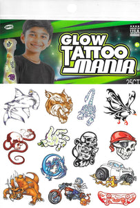 Glow in the dark strange creatures temporary tattoo mania pack