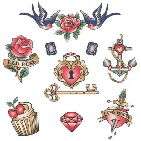 Planche de tatouages temporaires vintage