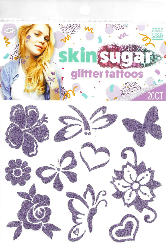 Skin sugar glitter purple temporary tattoo pack