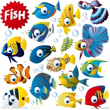 Planche de 20 tatouages temporaires poissons multicolores 20*20cm 
