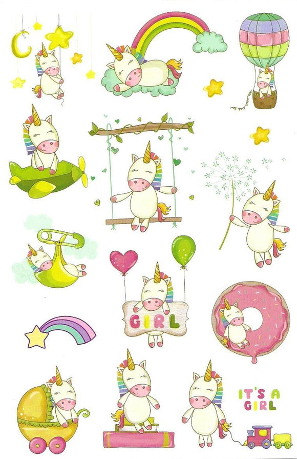 Baby unicorns temporary tattoo board 14cm